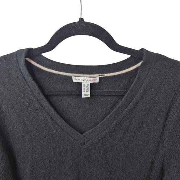 Isaac Mizrahi Womens Sweater 1X Black 100% Cashmere V Neck Long Sleeve Pullover - Picture 3 of 6